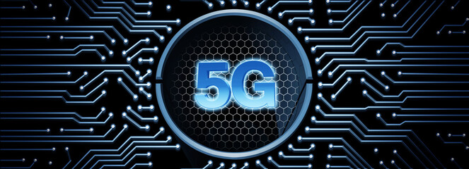 Concept of future technology 5G network systems and internet. 3d illustration