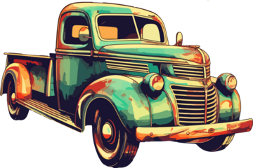 Old classic pickup truck. Background clipart.