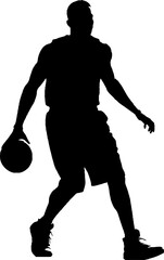monochrome basketball player, simple vector silhouette, white background