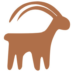 Stylised real kazakh petroglyphs of animals and hunters with pattern