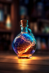 Obraz na płótnie Canvas Glowing galaxy in a glass bottle. AI generative