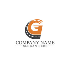 initial G combined with road icon, logo template for trucking service.