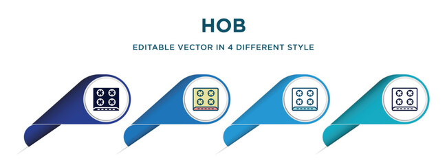 hob icon in 4 different styles such as filled, color, glyph, colorful, lineal color. set of vector for web, mobile, ui