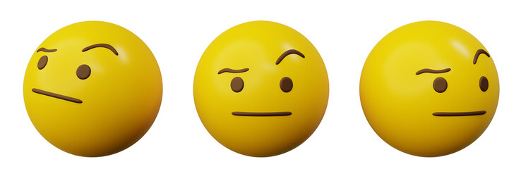 3d rendering questioning face emoji or yellow ball emoticon creative user interface web design symbol