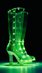 Uranium glass, boots, fashion black background. AI generative