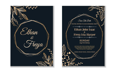 Gradient golden luxury wedding invitation template