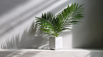 modern and minimal white marble counter green tropical tree. 