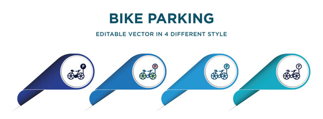 bike parking icon in 4 different styles such as filled, color, glyph, colorful, lineal color. set of vector for web, mobile, ui