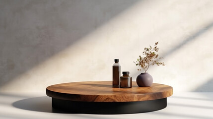 Obraz na płótnie Canvas Teak wooden round smooth beautiful grain podium table. 