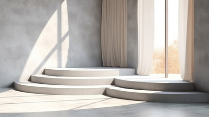 Two geometric design concrete step podium white blow