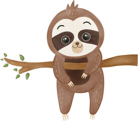 Sloths Watercolor hand-drawing PNG.