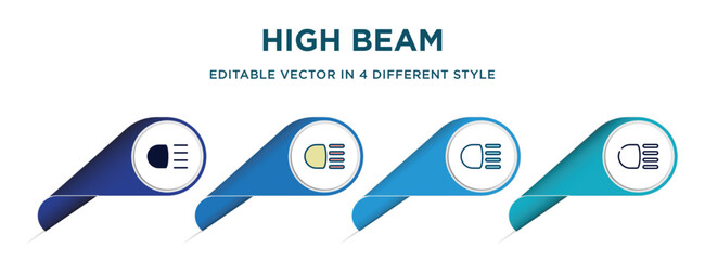 high beam icon in 4 different styles such as filled, color, glyph, colorful, lineal color. set of vector for web, mobile, ui