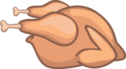 Whole roasted or cooked chicken illustration