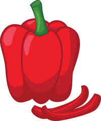 Illustration of red bell pepper and julienne cut