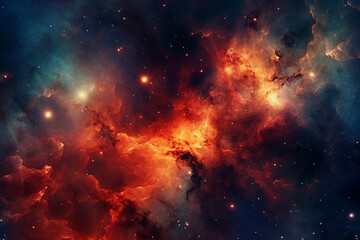 Fototapeta na wymiar Red Nebula Galaxy Stars, Cosmic background, Generative AI
