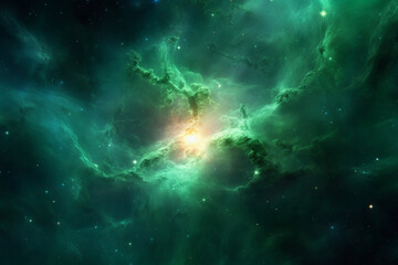 Fototapeta na wymiar Green Universe Space Nebula, Cosmic background, Generative AI