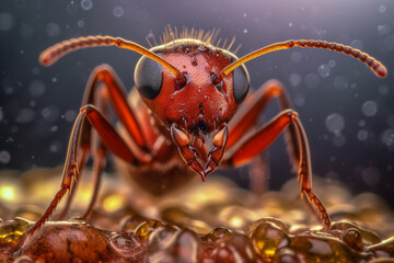 A macro photo of an Ant, blurry background, Generative AI