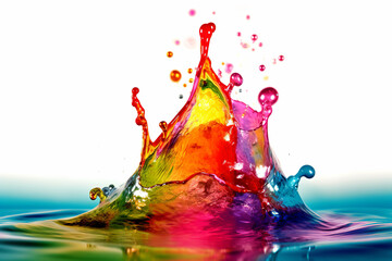 Colorful Water Splash On Isolated White Background. Generative Ai
