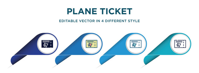 plane ticket icon in 4 different styles such as filled, color, glyph, colorful, lineal color. set of vector for web, mobile, ui