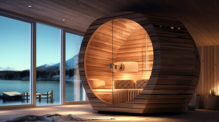 Obraz premium Board sauna with living edge,Generative AI