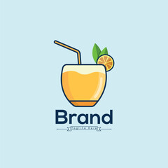 A Glass Of Orange Juice Vector Mimosa Logo With A Straw And A Straw. Vector Clip Art Juice Drink Design With Premium Modern Logo Template