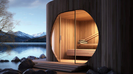Board sauna with living edge,Generative AI