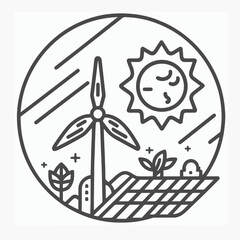 Modern Sustainable Ecosystem with Windmills and Solar Energy Panels, Electric , Green Industrial Factory with Renewable Energy. Flat icon. Electric Cars