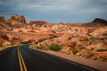 road going through the Valley of fire state park, Nevada