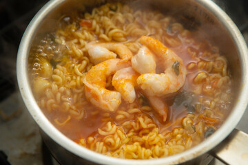 Shrimp Ramen in a Pot