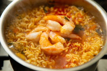 Shrimp Ramen in a Pot
