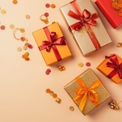 Fototapeta na wymiar Gift box flat top view. Christmas and New Year surprise gift box. generative ai