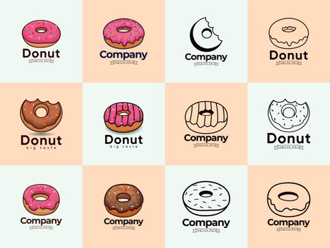 Best Unique Different Logos For A Donut Shop, And Collection Set. Premium Elements With Colorful. And Unique Vector. Donuts Icon Food With White Background.