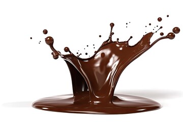 Abstract Design of Brown Cocoa Flow. Splash Melting Chocolate Swirl on White Background Isolated. Delicious Liquid Cocoa.