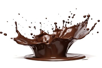 Fototapeta premium Abstract Design of Brown Cocoa Flow. Splash Melting Chocolate Swirl on White Background Isolated. Delicious Liquid Cocoa.