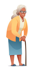 Old woman with a cane. Grandmother character illustration