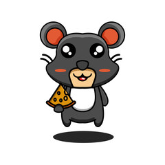 cute vector illustration of a rat mascot holding cheese