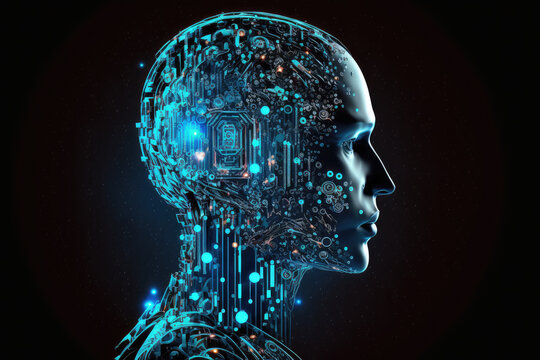Extremely detailed futuristic robot or cyborg head in profile. Isolated on black background. 3D Render. (ai generated)