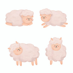 Water color cartoon animal set for stickers and emoji avatars of tropical and forest characters isolated on white background.