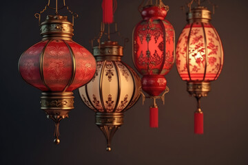 chinese lantern illustrations, generative AI - obrazy, fototapety, plakaty