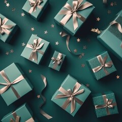 Gift box flat top view. Christmas and New Year surprise gift box. generative ai