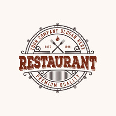 Restaurant - Logo icon of Barbecue, Grill and Bar with fire logo template with vintage style logo
