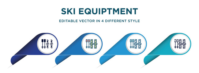 ski equiptment icon in 4 different styles such as filled, color, glyph, colorful, lineal color. set of vector for web, mobile, ui
