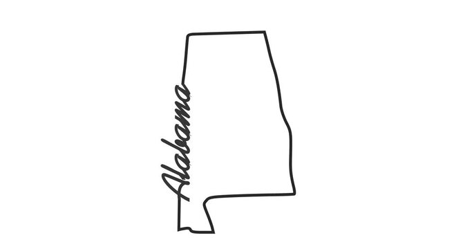 Alabama state map outline. Continuous one line drawing.