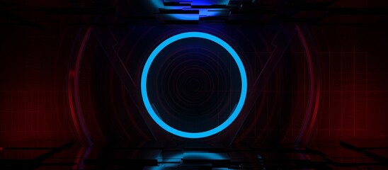 futuristic gaming esports background abstract wallpaper, cyberpunk style scifi game, stage concert scene in pedestal display room, led neon glow light, 3d illustration rendering