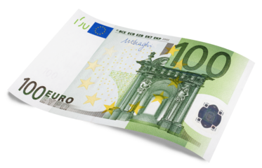 European Union's Euro cash banknote, with a face value of one hundred euros isolated on white. 100 euros
