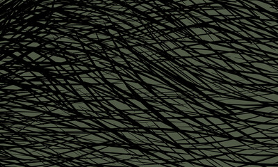 Complex abstract pattern of black lines on a green khaki background. Composition in the form of an arbitrary two-color background. Vector illustration, EPS 10.