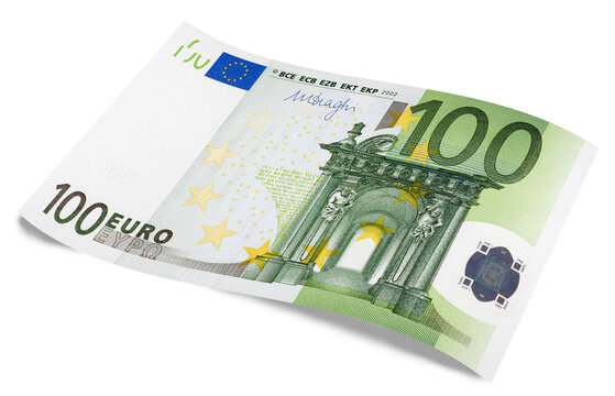 European Union's Euro cash banknote, with a face value of one hundred euros isolated on white. 100 euros