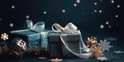 Beautiful Christmas gift boxes. Christmas and New Year surprise gift box. generative ai