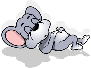 Cute Gray Mouse with Closed Eyes Sleeping on the Ground