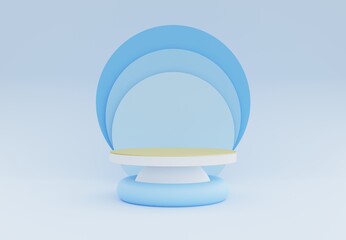 Gold and white cylindrical pedestal light blue gradient circle background for cosmetic display ads premium 3d